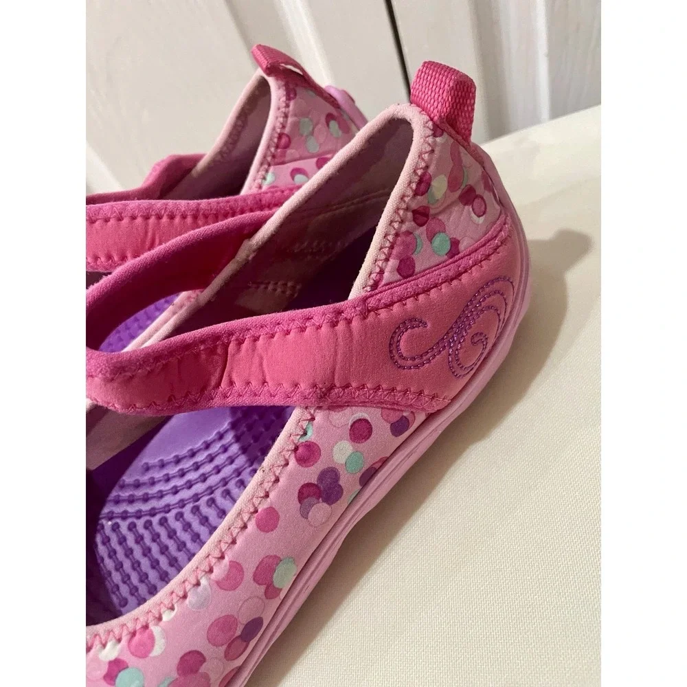 Crocs Girls Pink Purple Polka Dot Mary Jane Flats Shoes 204693 Size J2 Coquette
